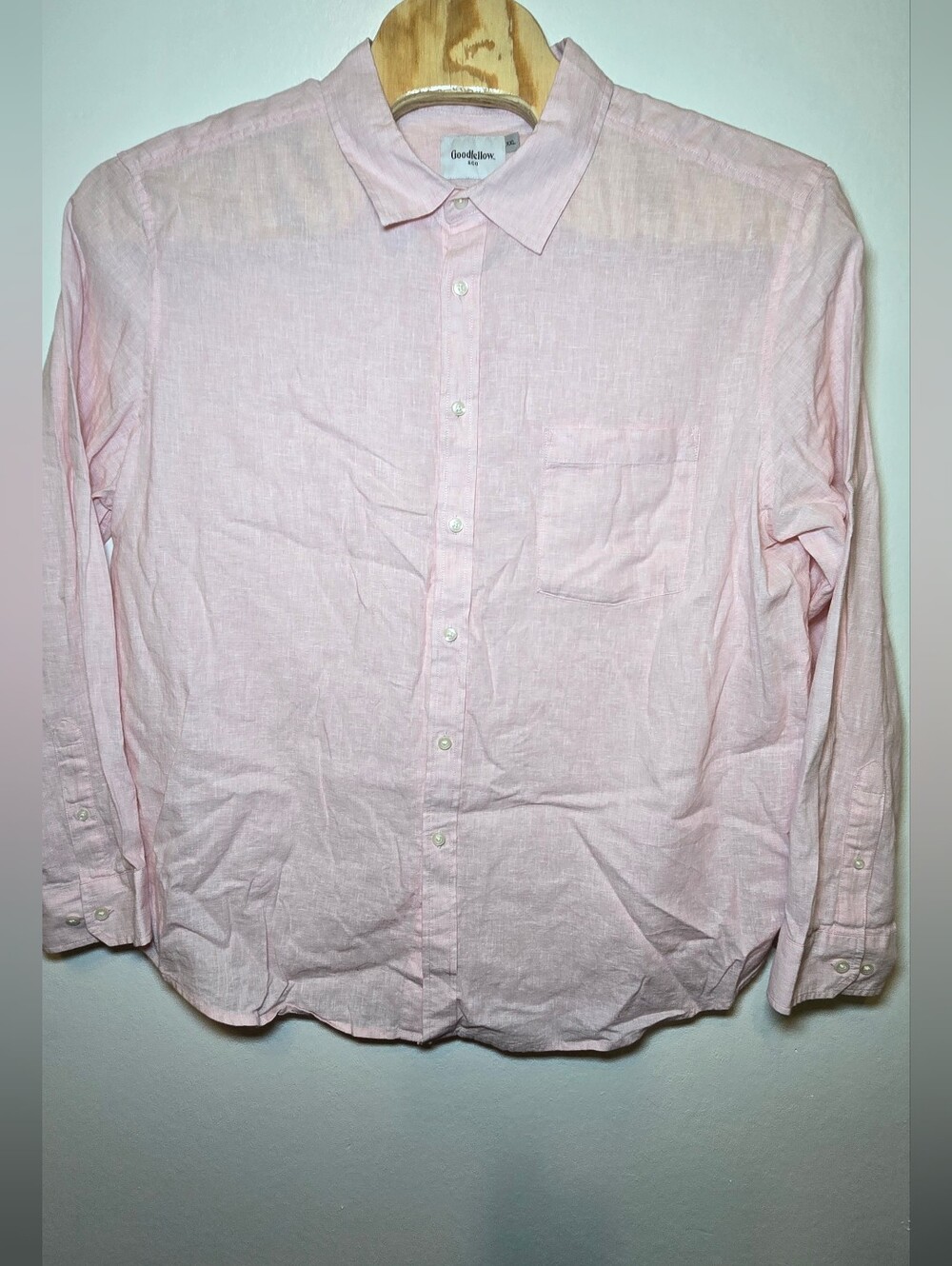 Men's Long Sleeve Linen Blend Button-Up Shirt - Goodfellow & Co-pink